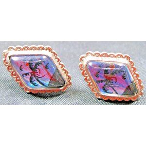 Morpho Sterling Silver Screw Back  Earrings  Butterfly Wings Reverse Painted